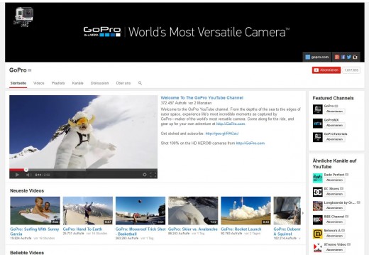 YouTube Channel von GoPro mit engagierten Nutzern