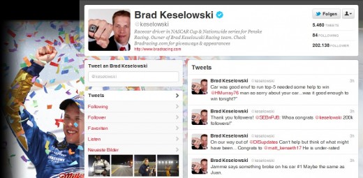 Screenshot des Twitterprofils von Brad Keselowski