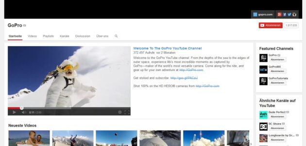 YouTube Channel von GoPro mit engagierten Nutzern