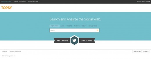 Startseite von Topsy: Die Suchmaschine fürs Social Web