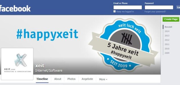 Die Unternehmens-Seite von xeit auf Facebook
