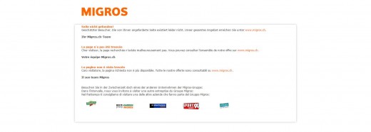 404 Fehlerseite von Migros.ch Website