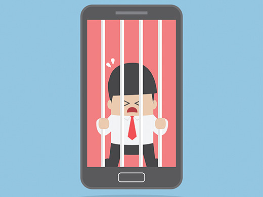 Businessman locked in smartphone