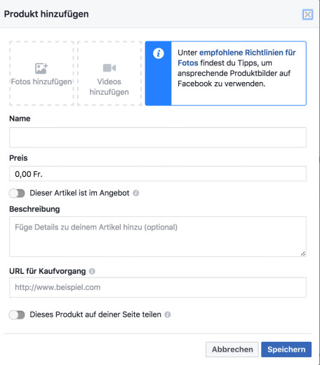 FacebookShop_Produkterfassen