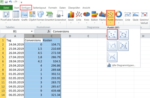 Excel - Streudiagramm