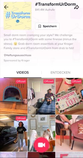 Screenshot Hashtag und Videos auf TikTok