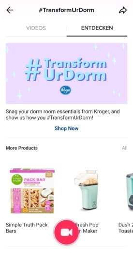 Hashtag TransformUrDorm mit Shop Now-Button