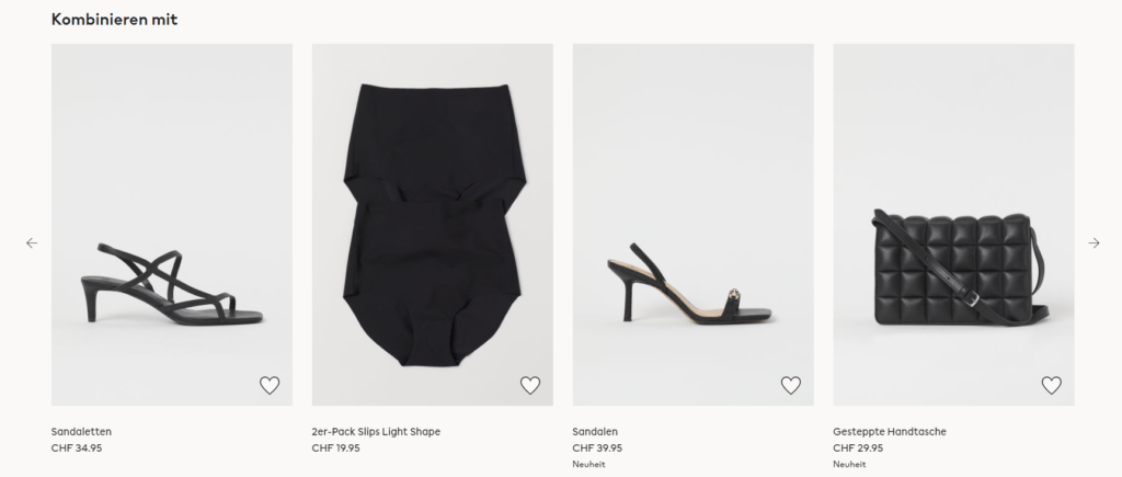 Ausschnitt H&M Beispiel Kombinieren für Cross-Selling Elemente Produktseiten Online Shop xeit