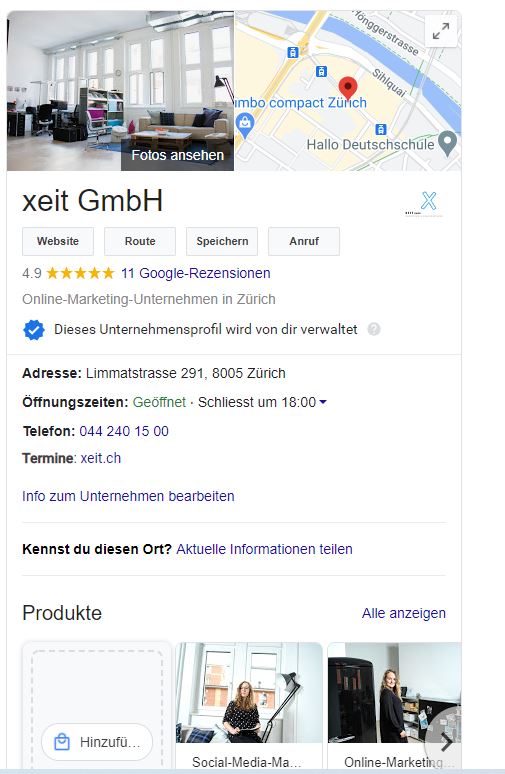 Screenshot des Google-My-Business-Eintrags der Digital-Angetur xeit GmbH