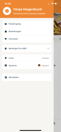 Ausschnitt App eat.ch als Beispiel für Slide-Out-Navigation xeit