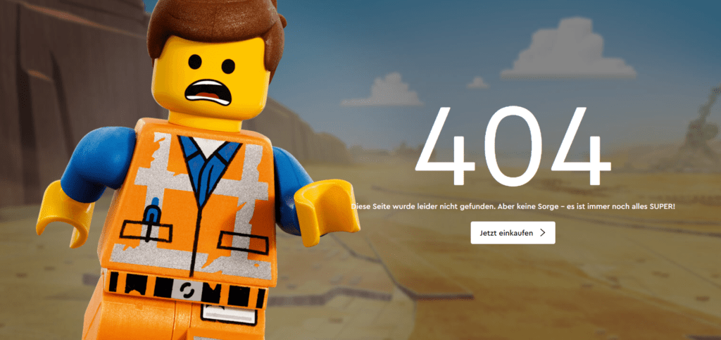 Ausschnitt Online Shop Lego als Beispiel für gelungene 404 Seite xeit