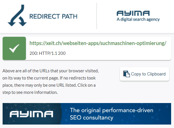 Ausschnitt Chrome Extension Redirect Path für Web und SEO Analyse xeit
