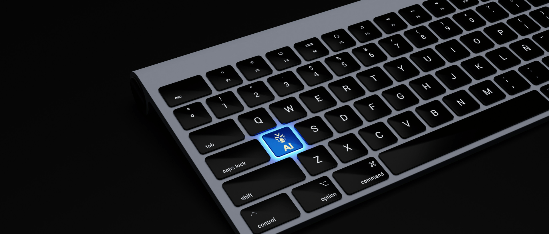 Tastatur mit einer leuchtenden Taste, auf der AI steht