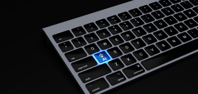 Tastatur mit einer leuchtenden Taste, auf der AI steht