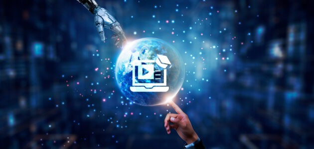 Roboter Hand und Hand von Menschen zeigen auf Video