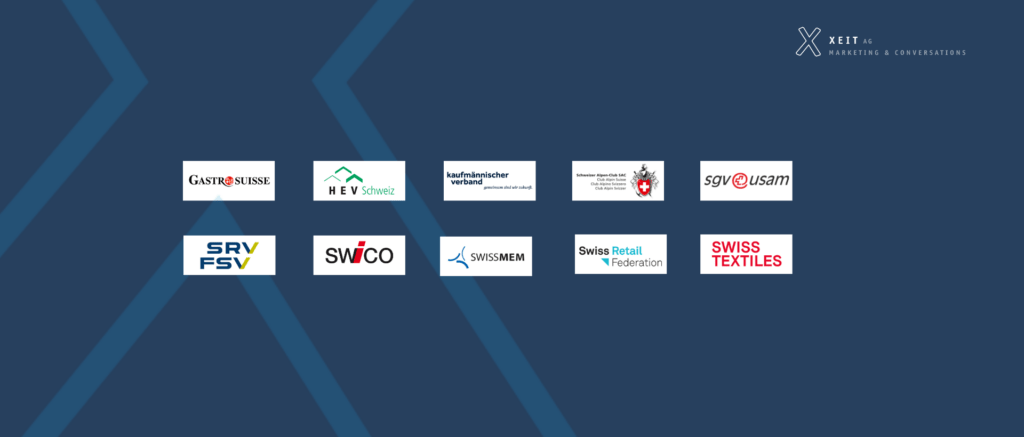 Auf blauem Hintergrund stehen die Logos der 10 Verbände im Social Media Check.