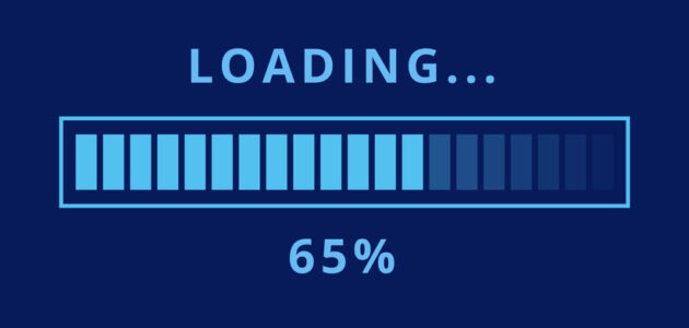 Blauer Ladebalken mit der Anzeige «Loading» und einem Fortschritt von 65 Prozent. Das Bild symbolisiert den PageSpeed-Score und den Vergleich zwischen PageSpeed Insights und Lighthouse.